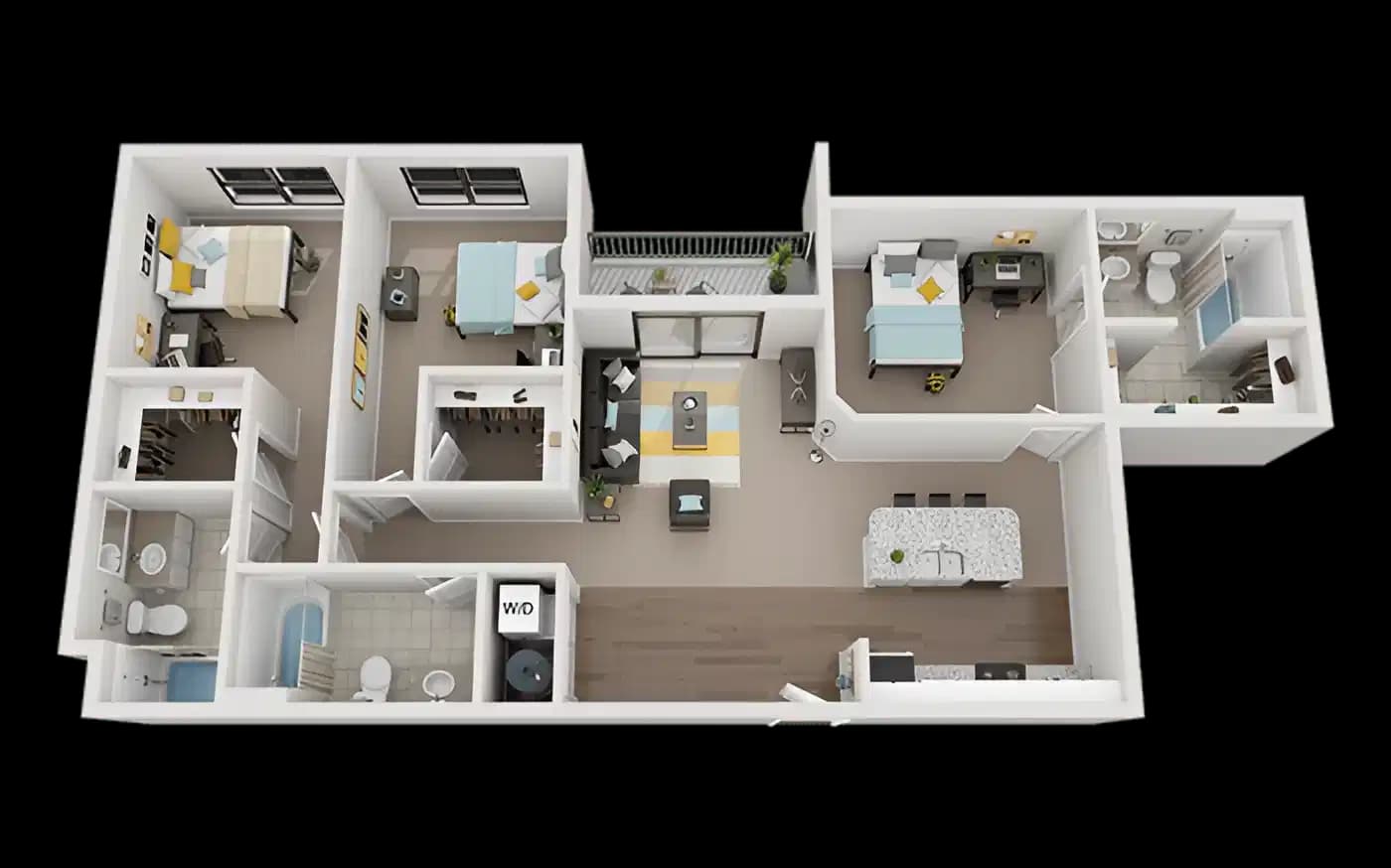 Private Room - 3x3-4 Square (3 Bed - 3 Bath)