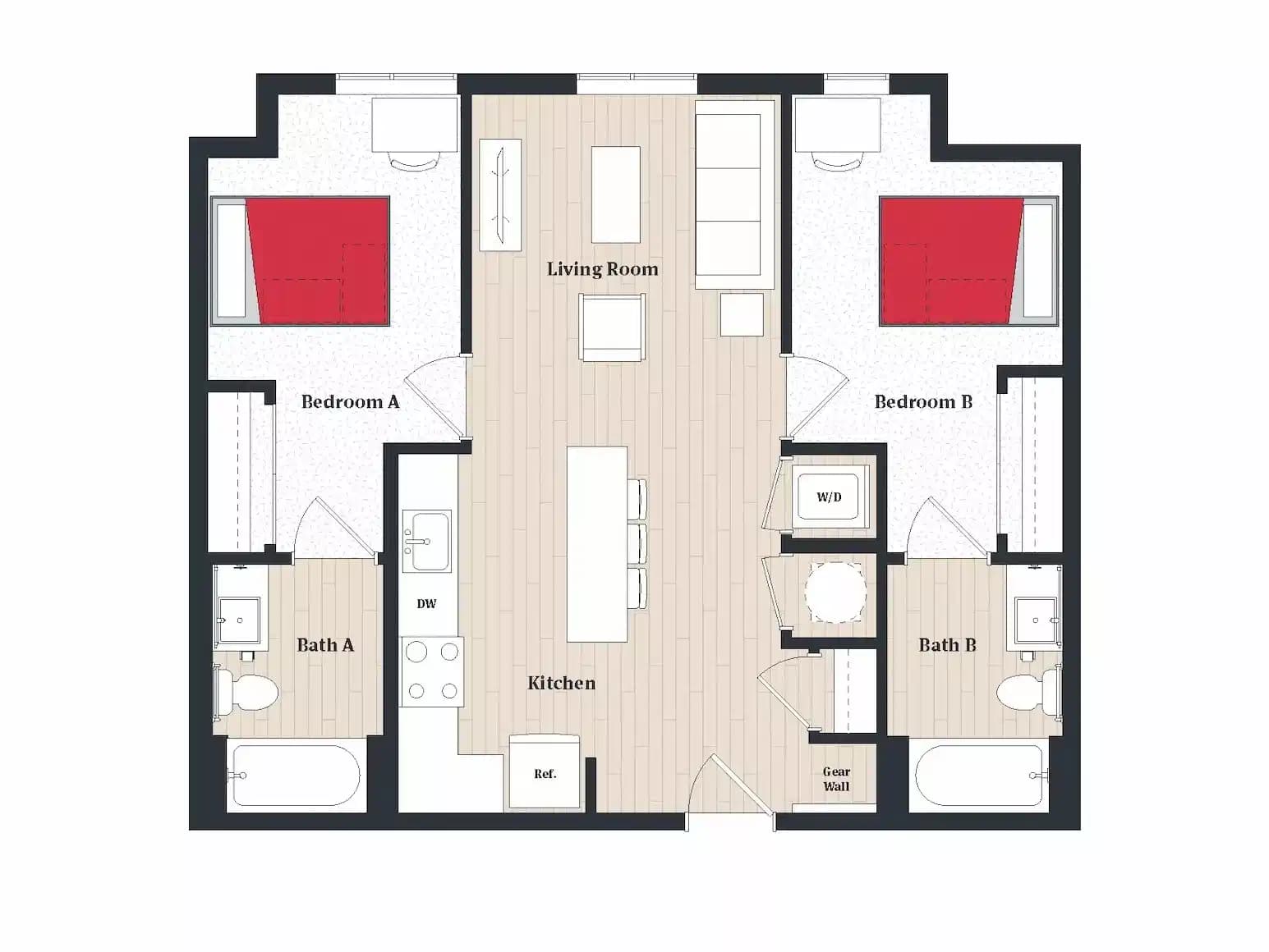 B2 - Private Room - Private Bath (2 Bed - 2 Bath)