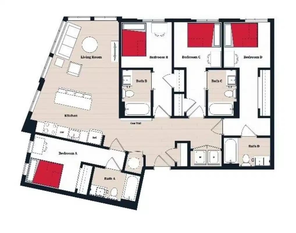 D10 - Private Room - Private Bath (4 Bed - 4 Bath)