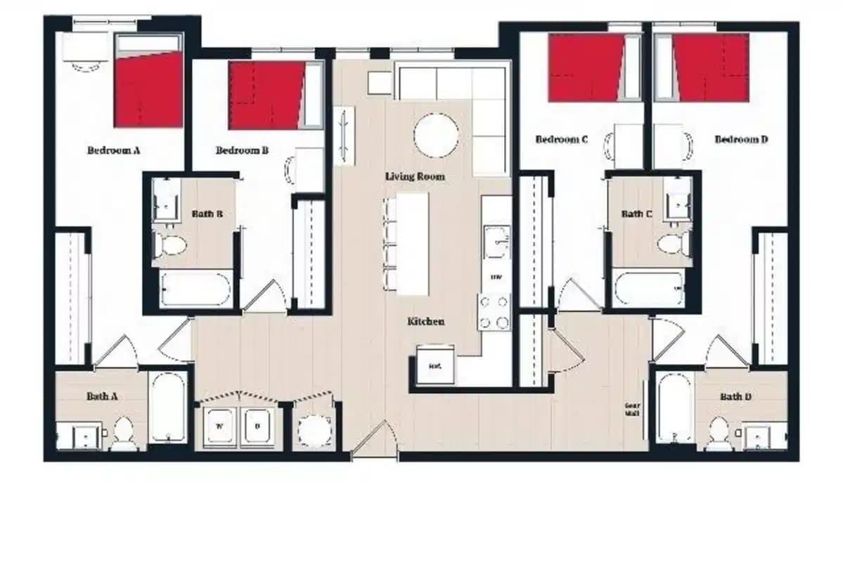 D11 - Private Room - Private Bath (4 Bed - 4 Bath)