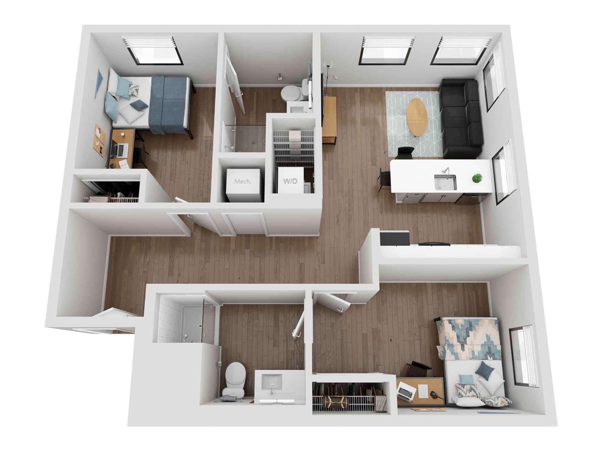 2 Bed - 2 Bath (728  Sq.ft)