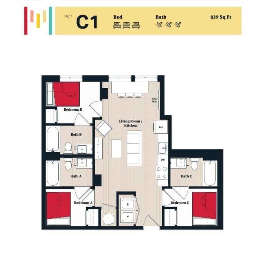 C1 - Private Room - Private Bath (3 Bed - 3 Bath)