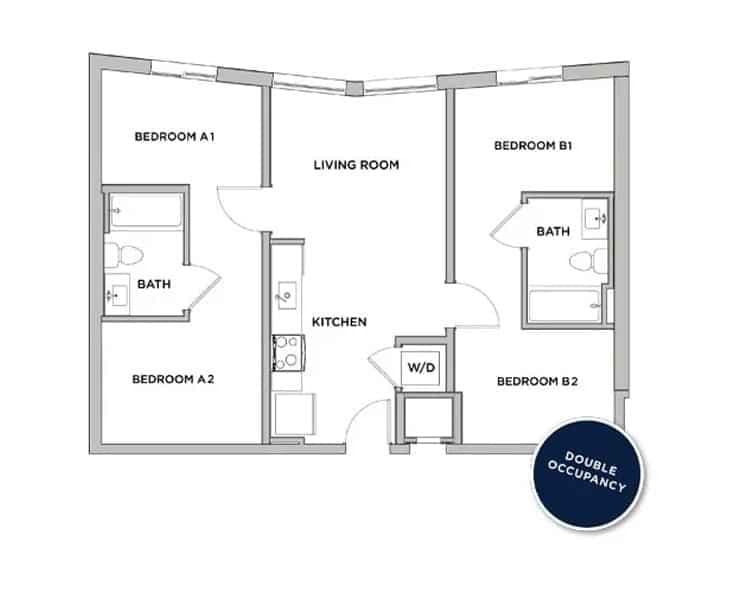 2 Bed 2 Bath (Shared Bathroom) - Image 2