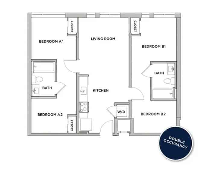 2 Bed 2 Bath (Shared Bathroom) - Image 3