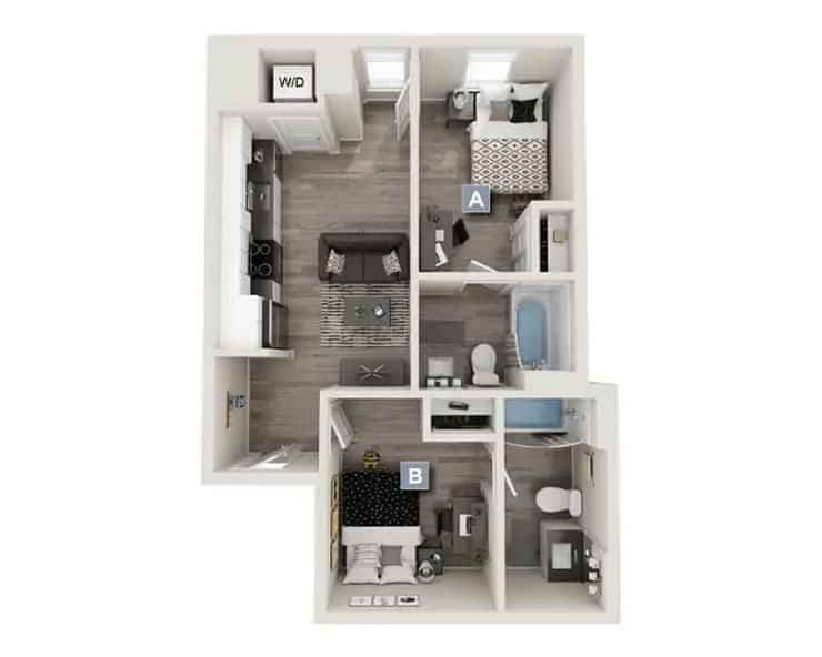 2 Bed 2 Bath (Private Bathroom) - Image 3