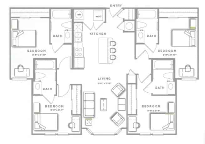 Private Room - Private Bath (4 Bed - 4 Bath)