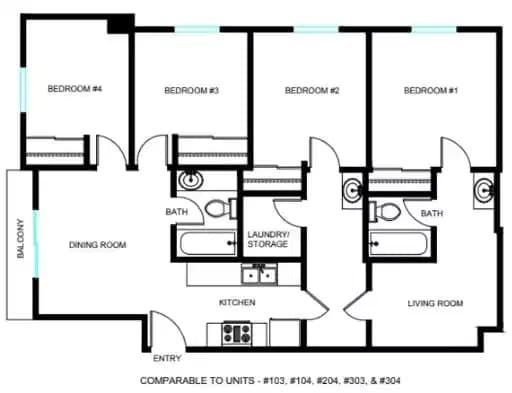 Private Room - Shared Bath (4 Bed-3 Bath)