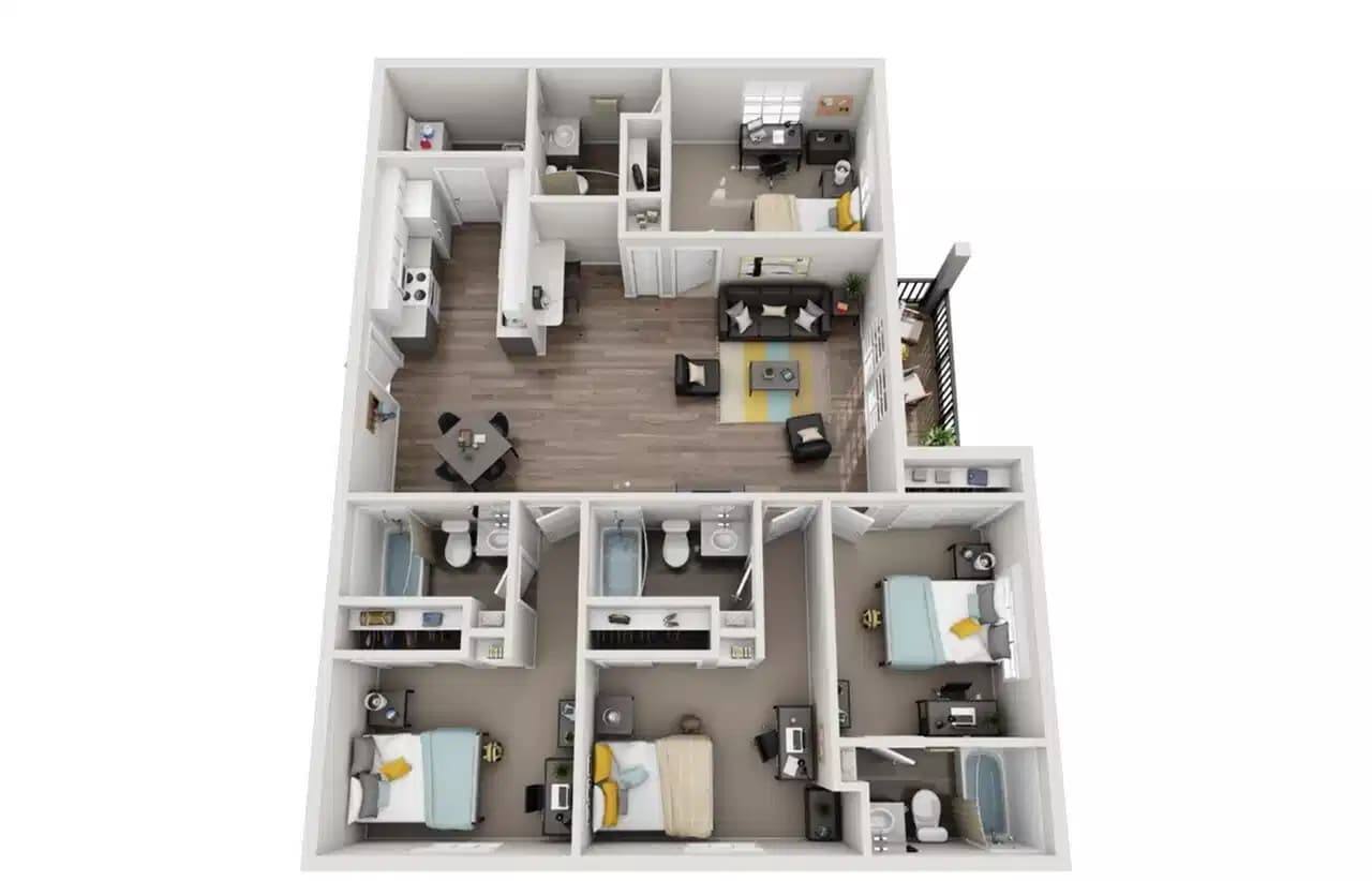 Unfurnished Flat - Private Room - Private Bath (4 Bed-4 Bath)