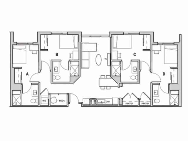 4 Bedroom 4 Bedroom Apartment (1330 Sq.ft)